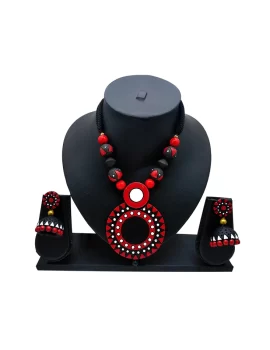 AVAYAGIFTS Terracotta Jewellery Necklace Set For Women (Maroon) With Earring