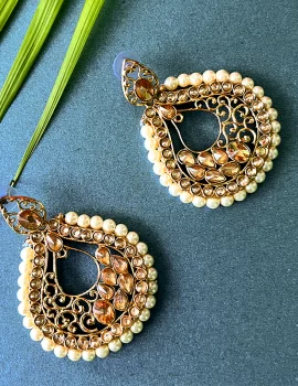 Gold Plated Kundan and Pearl work Earrings for Women and Girls