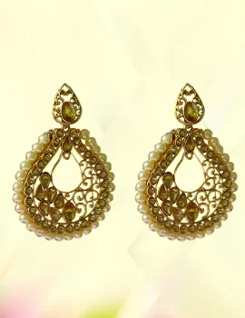 Gold Plated Kundan and Pearl work Earrings for Women and Girls