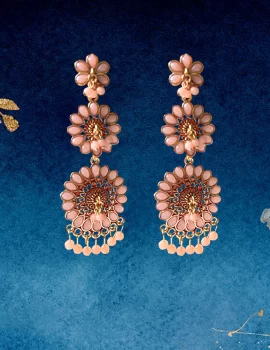Gold-plated Oxidised kundan work earrings with Jhumki for Women and Girls