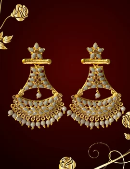 Gold Plated kundan work Stones & Beads studded floral top Earring For Women and Girls