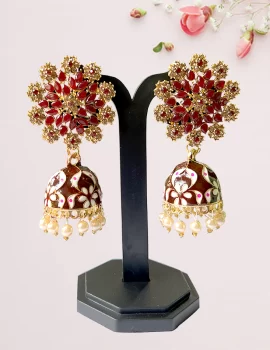 Gold-plated Meenakari and Kundan work floral Jhumka Earrings For women and girls