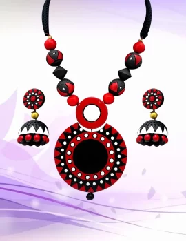 AVAYAGIFTS Terracotta Jewellery Necklace Set For Women (Maroon) With Earring