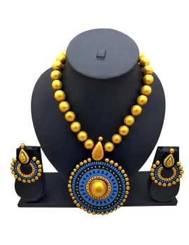 Terracotta Jewellery Necklace Set For Women With Round Pendant