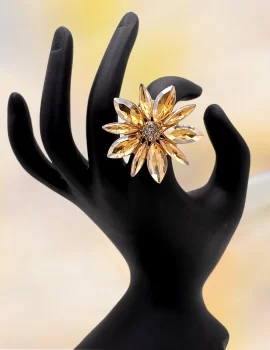 Golden Crystal Shine Stones Contemporary Adjustable Finger Ring For Women