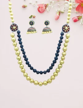 Terracotta Jewellery Necklace Set for Women Golden & Black Color with jhumka earrings for women & girl