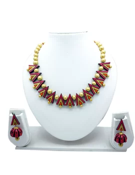 Terracotta Jewellery Necklace Set for Women(Pink and golden combination) with Jhumka Earrings For Women & Girl