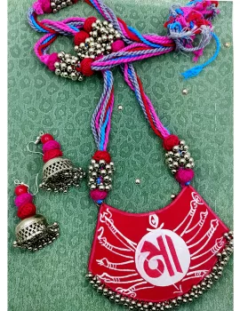 Handmade jewelry set for women with fabric work pujo theme