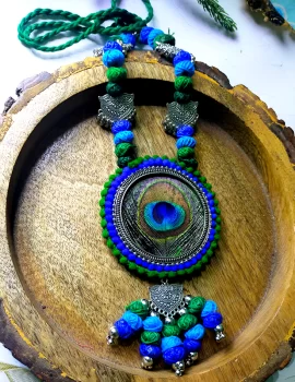 Handmade fabric jewellery for women peacock feather theme
