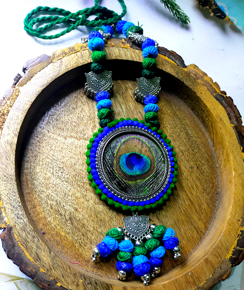 Handmade fabric jewellery for women peacock feather theme